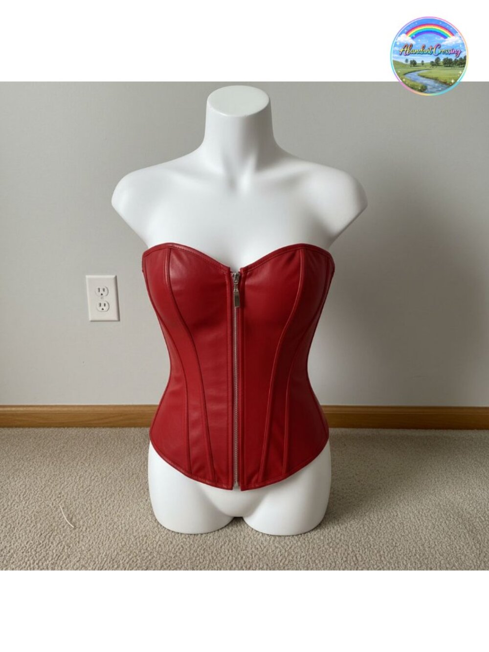 Steampunk Faux Leather Corset Bustier Top with Front Zipper & Lace-Up Back